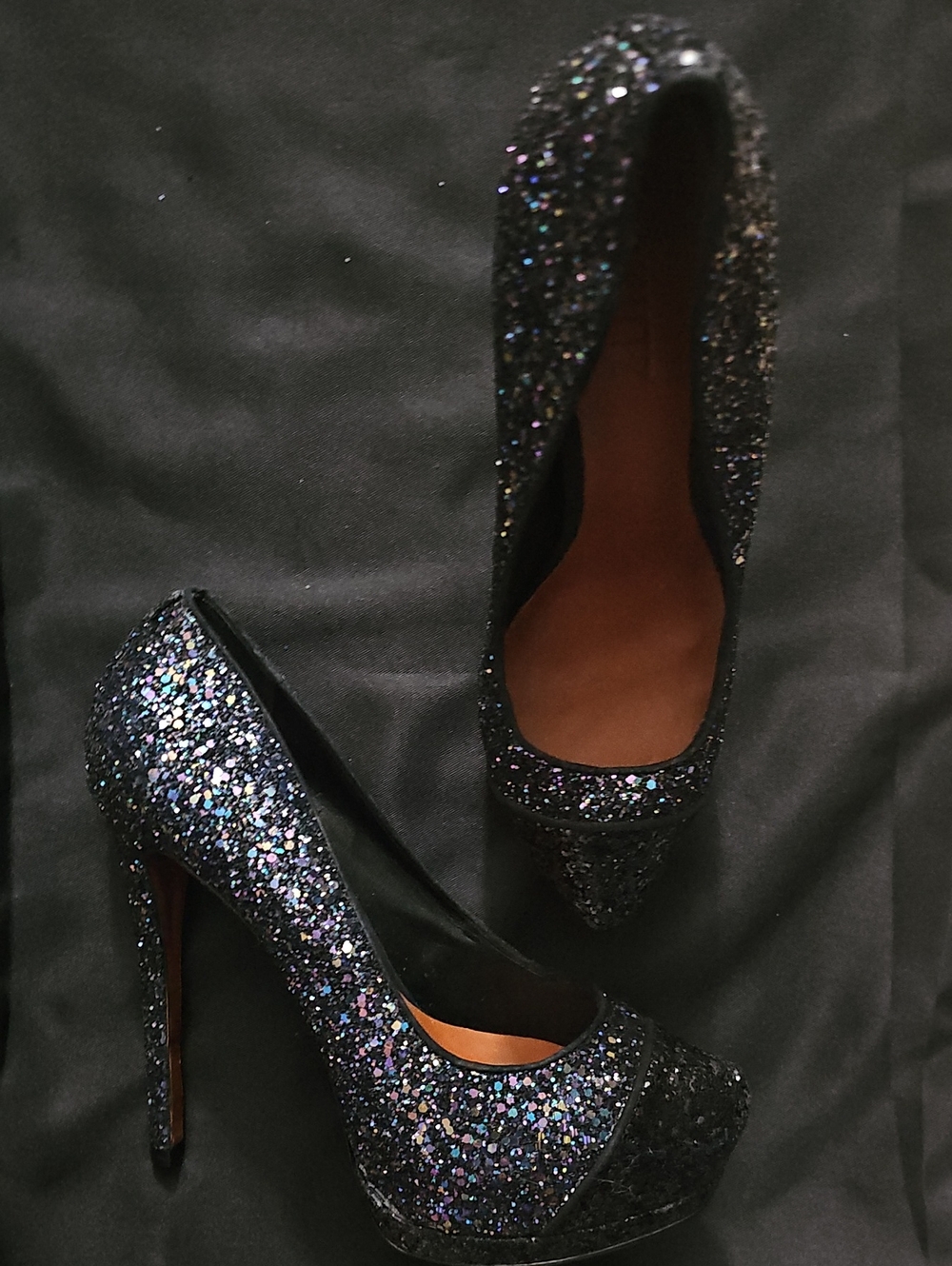 Sparkle Platform Stiletto Pumps - Black Glitter